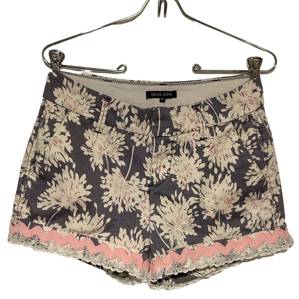 Upcycled DEAR JOHN Navy Floral Shorts RicRac & Lace Size 26 / S Refashioned